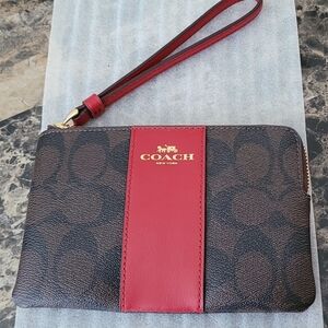 Coach Brown and Red Wristlet, New with Tags